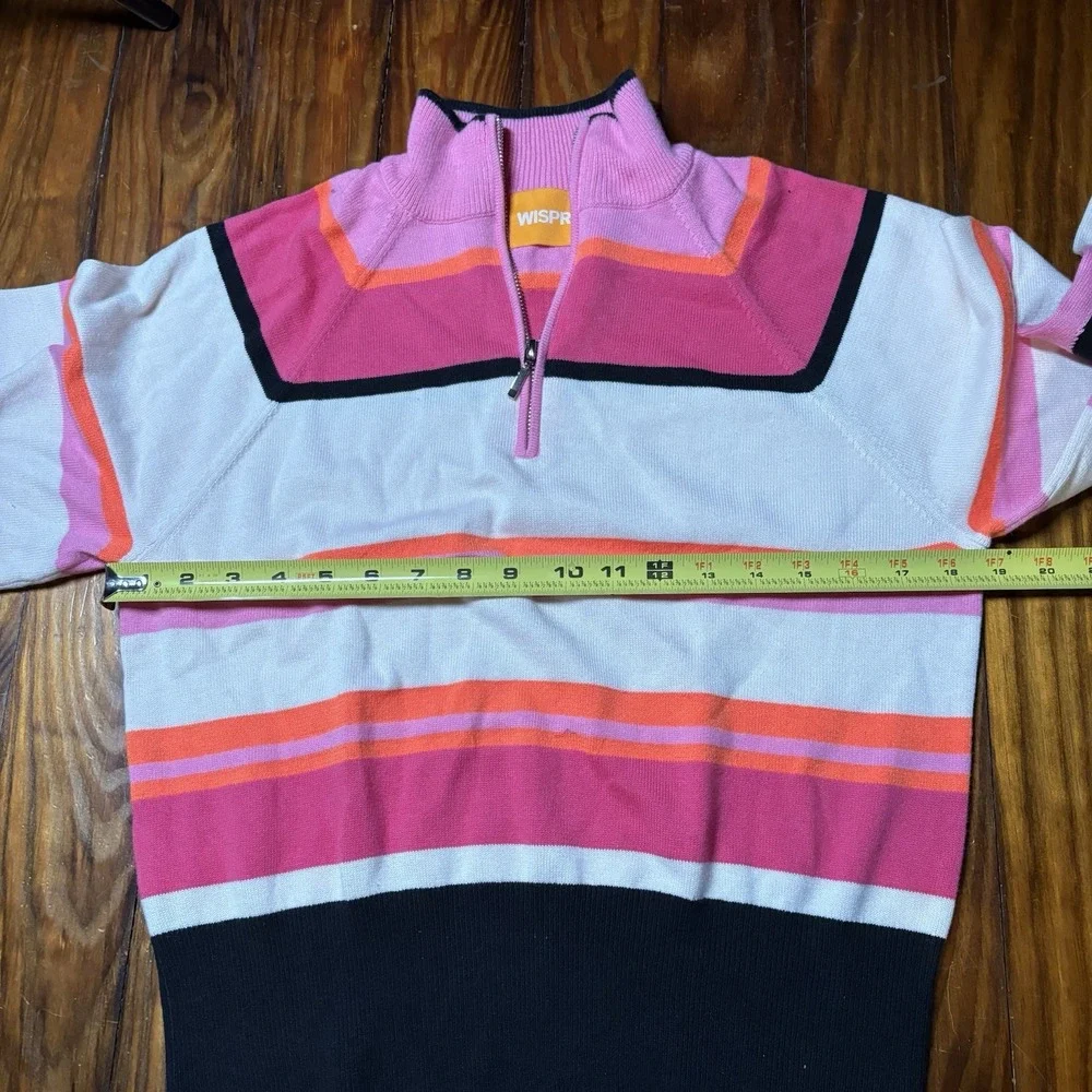 WISPR Brodie 1/4 Zip Pink Striped LOVE SLEEVES Pullover Sweater Sz S Silk A1907